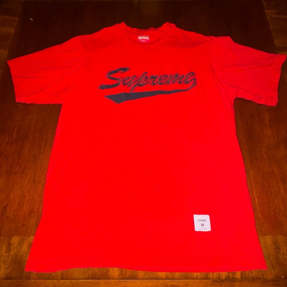Supreme Script Logo T-Shirt Red Medium Streetwear‎ Skate Tee